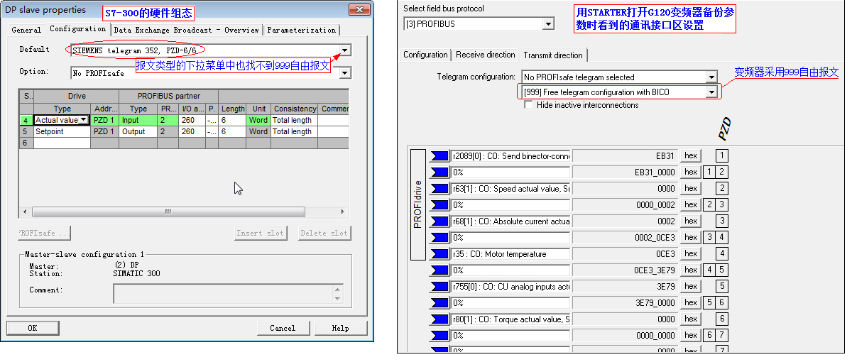 关于S7-300和G120通过DP通讯时报文选择的问题