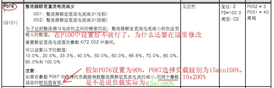 6RA70中关于负载级别P067与P076的问题