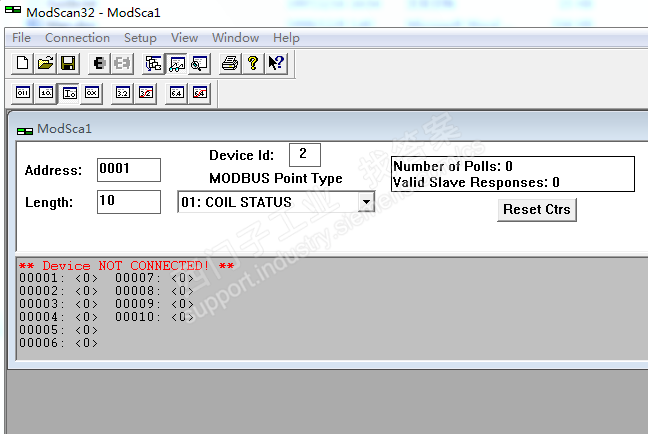 plc200做从站，modscan32做主站，读输出状态，很简单的通讯