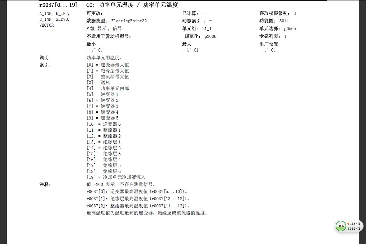 S120电机驱动R0037控制单元温度的读取