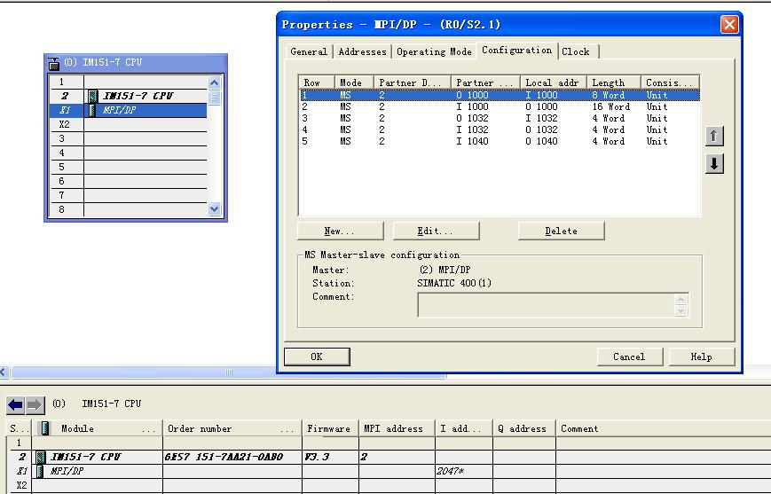 CPU 414-3 PN/DP与ET200s的IM151-7CPU如何进行DP通信