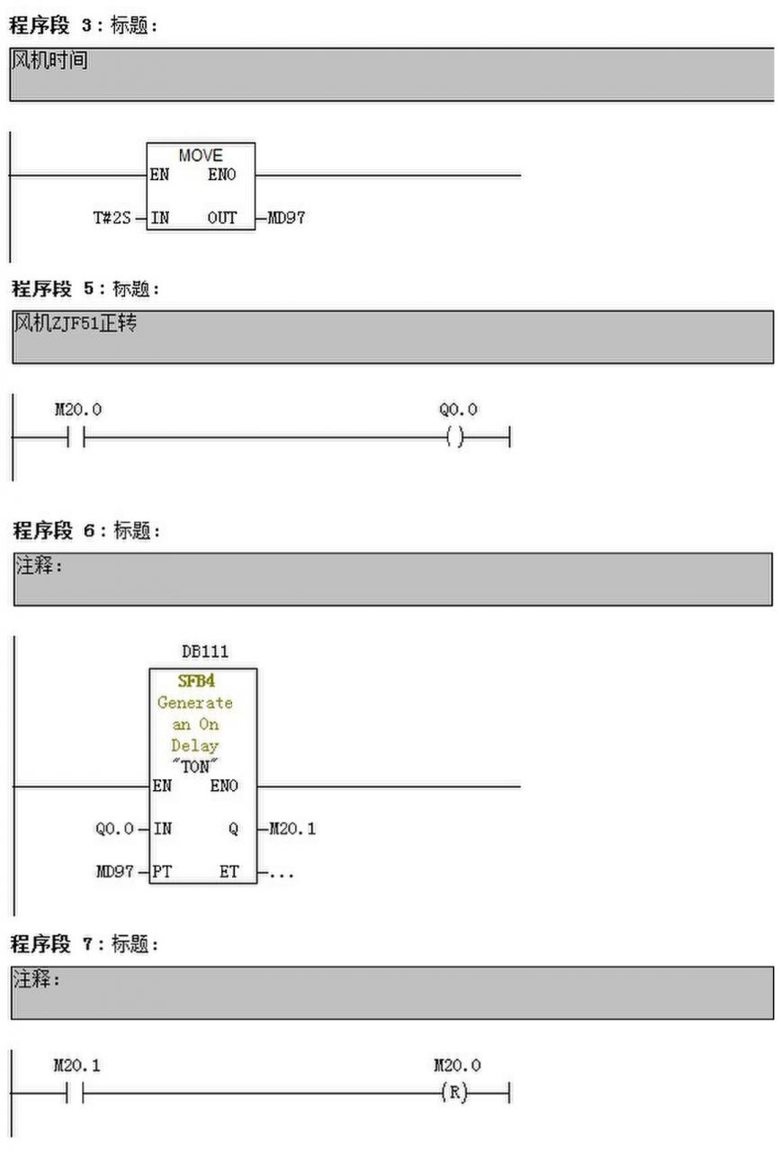 用s7-300梯形图编程时 怎么实现控制风机的运转