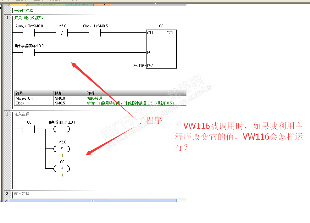 当子程序中的VW116被调用时，如果我利用主程序改变它的值，VW116会怎样运行？