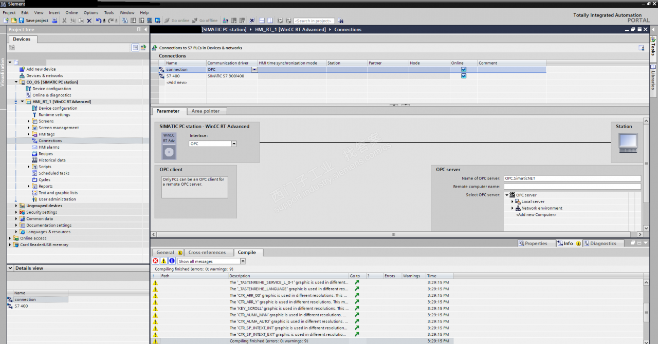 TIA 画面（Wincc RT advanced） 与 S7300/400 的 OPC通讯建立不成功