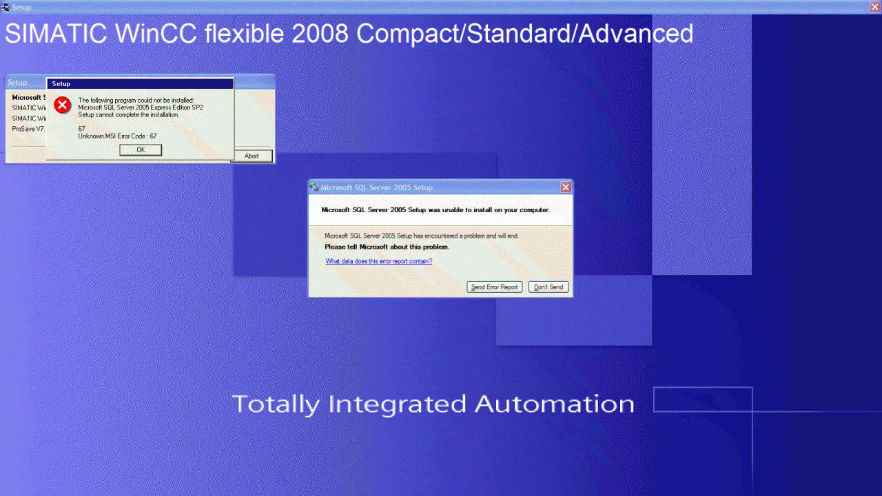 安装WINCC Flexible 是出现的问题（SQL 2005 SP2 提示 MSI 67）