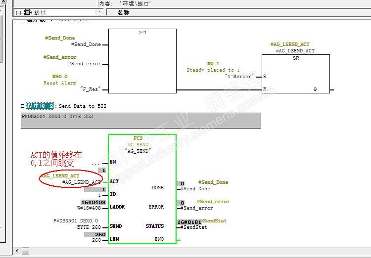 关于两个CP343-1以太网通讯时调用FC5 AG_SEND的形参ACT的问题