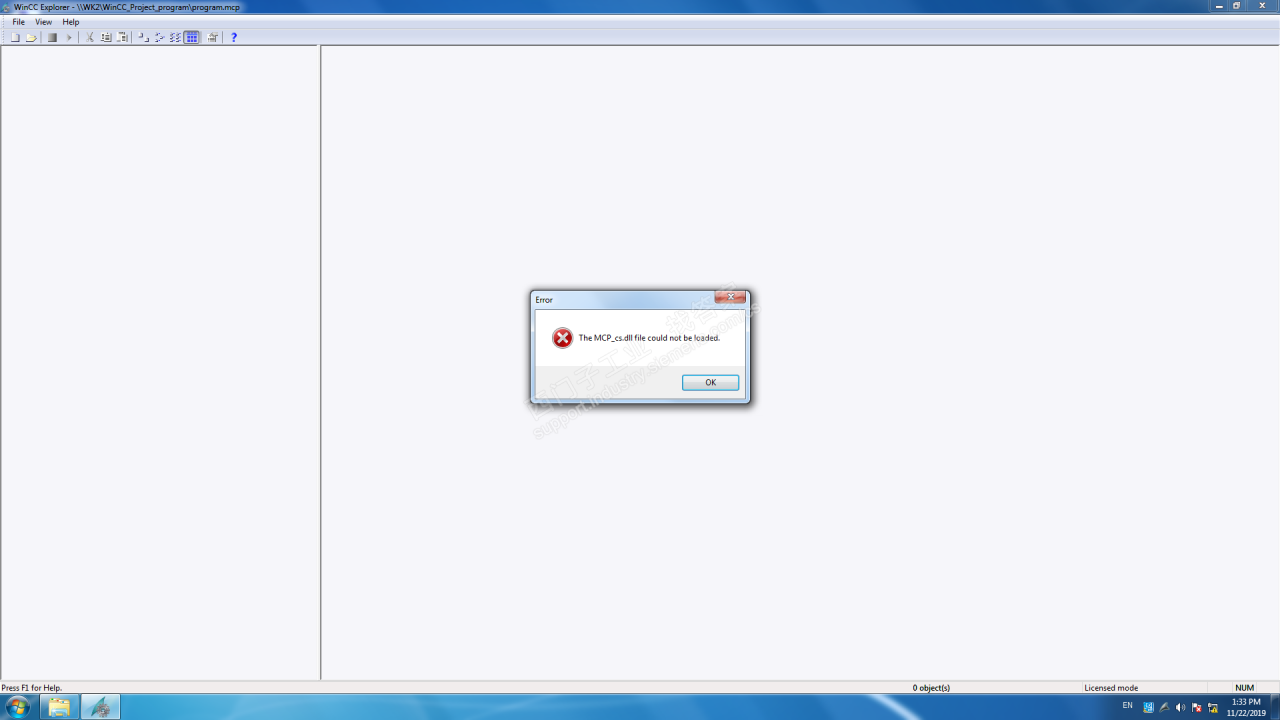 WinCC 7x启动时出现the MCP_cs.dll file could not be loaded